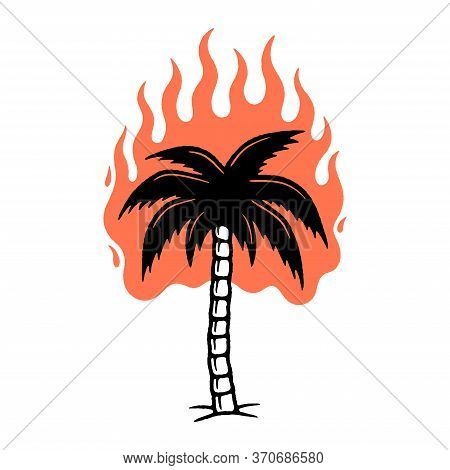 Burning Palm Tree Color Black White Background