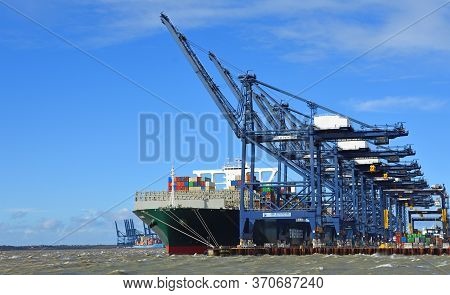 Felixstowe, Suffolk, England - February 29, 2020: Large Container Ship 