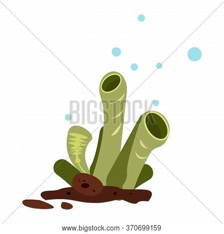 Green Coral Polyps Flat Icon. Reef, Tube Coral, Invertebrate. Sea Cartoon Characters Concept. Illust