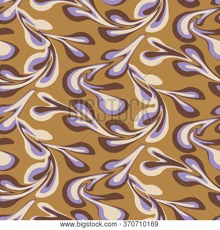 Marbled Paper Seamless Vector Pattern In Warm Browns And Lavender. Traditional Dyeing Technique Insp
