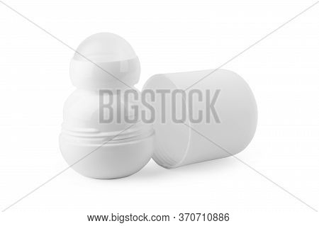 Opened Roll-on Deodorant Mockup. Realistic White Anti-perspirant Roll On Mock Up. Isolated On White