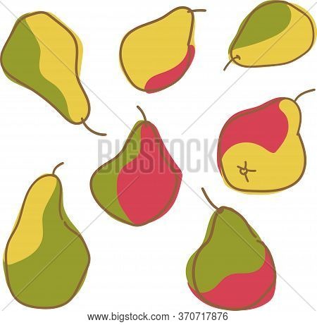 Vector Set With Pears. Composition Of Ripe Fruits. Design Concept Organic Food.