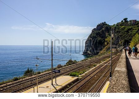 Corniglia, Italy - July 8, 2017: View Of Corniglia Train Station On A Sunny Day