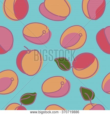 Vector Seamless Pattern With Apricots. Composition Of Ripe Fruits On A Light Background. Design Conc