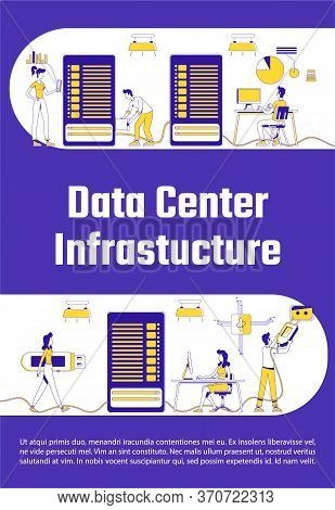 Data Center Infrastructure Poster Flat Silhouette Vector Template. Server Upkeep Brochure, Booklet O