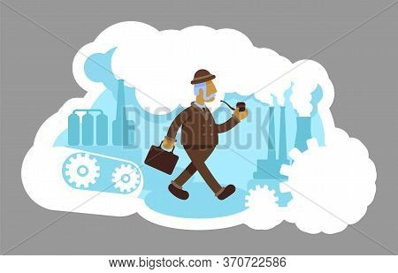 Industrialist 2d Vector Web Banner, Poster. Smog From Urban Facility. Heavy Industry. Factory Worker