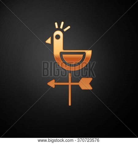 Gold Rooster Weather Vane Icon Isolated On Black Background. Weathercock Sign. Windvane Rooster. Vec