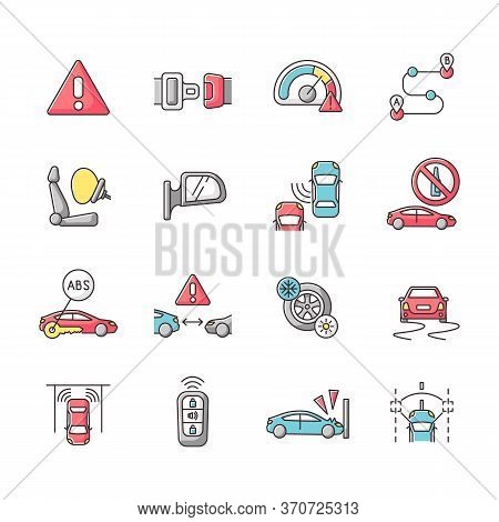 Driving Safety Rgb Color Icons Set. Car Accident Prevention, Traffic Rules And Regulation Laws. Advi