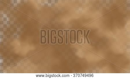 Realistic Sand Storm Illustration. Vector Brown Dust Cloud On Transparent Background. Air Pollution 