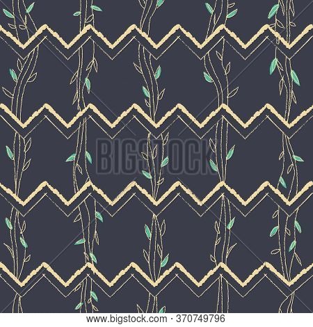 Gold Leaves, Chevrons Seamless Pattern Print Background