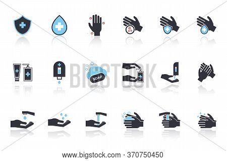 Hand Washing Icon Set. Included Icons As Wash, Soap, Wipe, Sanitary And More. Vector Illustration Me