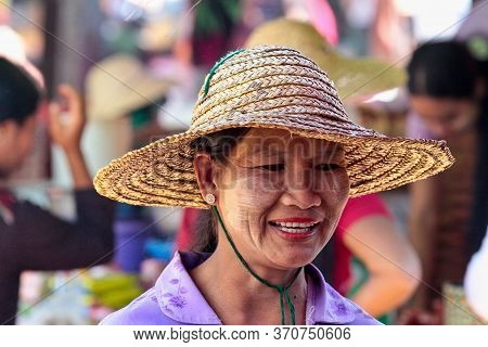 Heho, Myanmar - Nov 08, 2019: People At A Market In The City Center Of Heho In Myanmar, Former Burma