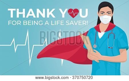 Thank You Doctor And Nurses And Medical Personnel. Vector Illustration. Celebrated Annual In United 