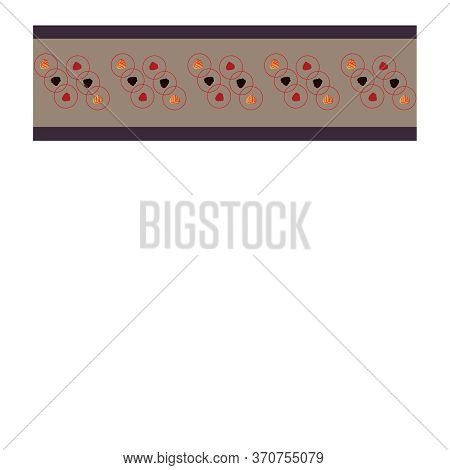 Seamless Border, An Ornament With Yellow, Red, Black Raspberries With A Pattern Of Red Circles.