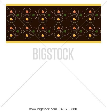 Seamless Border, An Ornament With Yellow, Green, Orange Raspberries With A Pattern Of Yellow Circles