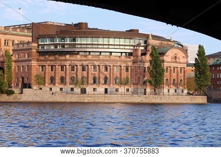 Riksdag (parliament Of Sweden) Building In Stockholm. Sunset Light.