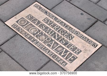 Stockholm, Sweden - August 22, 2018: Memorial Sign At The Place Of Murder Of Olof Palme, Prime Minis