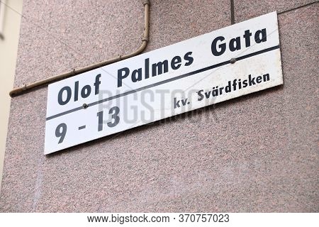 Stockholm, Sweden - August 22, 2018: Olof Palmes Gata (olof Palme Street) Commemorating Assassinated