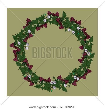 A Wreath-shaped Pattern With Yellow Raspberries, White Flowers And Green Leaves In The Shape Of A Ci