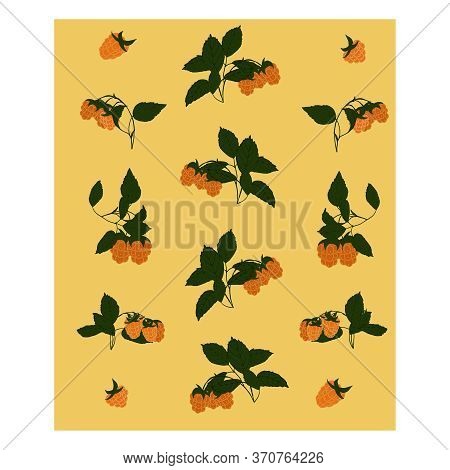 A Wreath-shaped Pattern With Yellow Raspberries, White Flowers And Green Leaves In The Shape Of A Ci