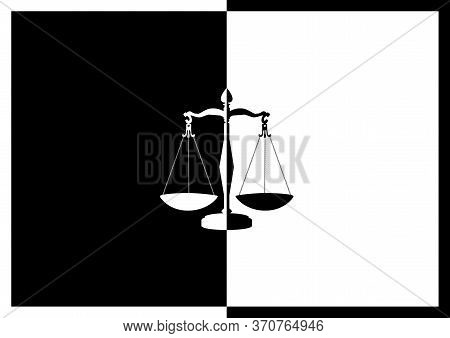 A Black And White Scales Illustration Logo Design To Symbolize Balance, Law And The Concept Of Justi
