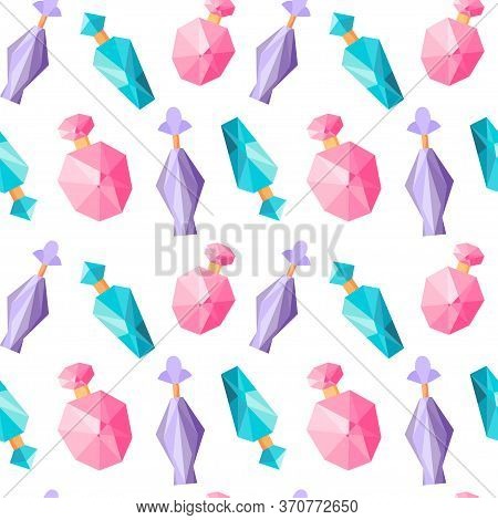 Seamless Pattern With Perfume Bottles, Repeating Background With Fragrance, Repeated Ornament, Flat 