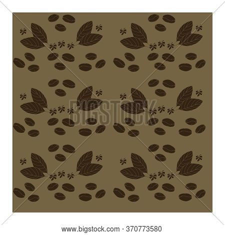 Seamless Pattern With Drawn Coffee Beans, Leaves And Flowers Of A Brown Coffee Tree On A Gray-brown 