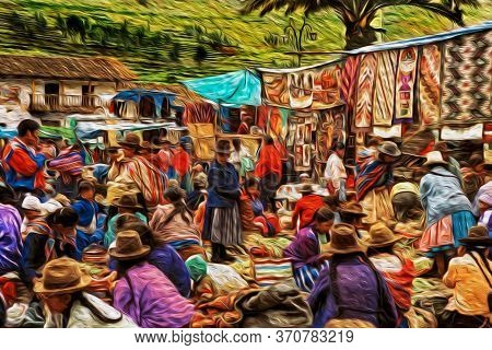 Folkloric Market With Indigenous People Selling Colorful Souvenirs And Typical Products In Pisac. A 