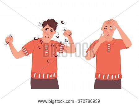 The Guy With The Bald Head Is In Shock. The Concept Of Hair On The Head And Baldness. The Bald Man I