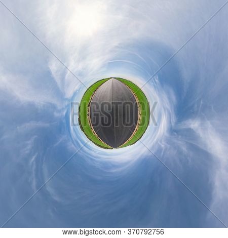 Little Planet Transformation Of Spherical Panorama 360 Degrees. Spherical Abstract Aerial View In Fi