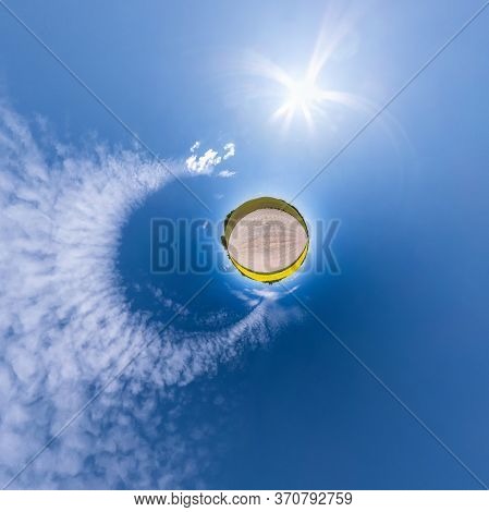 Little Planet Transformation Of Spherical Panorama 360 Degrees. Spherical Abstract Aerial View In Fi