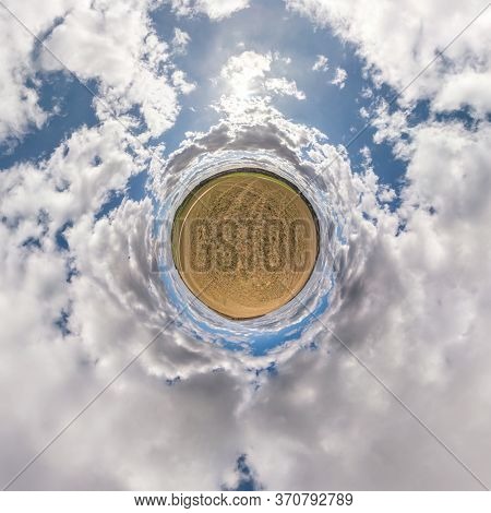 Little Planet Transformation Of Spherical Panorama 360 Degrees. Spherical Abstract Aerial View In Fi