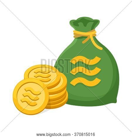 Pile Coin Gold Realistic Libra Calibra Currency And Money Bag Isolated On White, Libra Calibra Curre