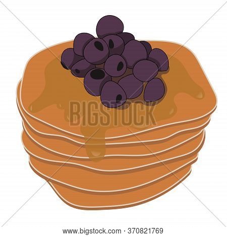 Pancakes With Syrup And Blueberries Vector Illustration