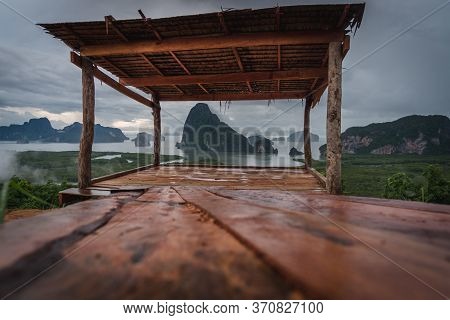 The Scenery Of The Sametnangshe Island Looks Through The Wooden Shack In Phang-nga Province, Thailan