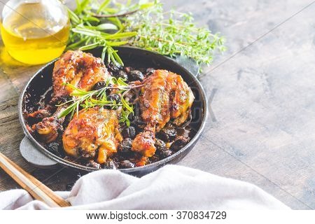 Italian Chicken Cacciatore, With Black Olives, Capers, Tomatoes, Garlic And Herbs.