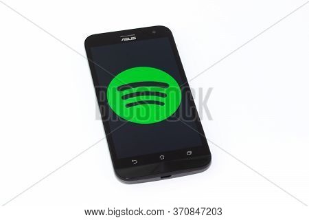 Kouvola, Finland - 23 January 2020: Spotify App Logo On The Screen Of Smartphone Asus