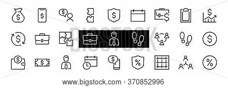Set Of Business Vector Line Icons. It Contains User Symbols, Dollar Pictograms, Gears, Briefcase, Pu