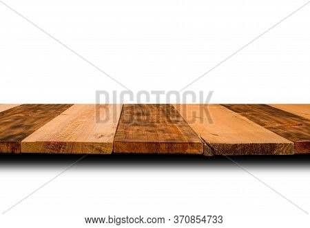 Wooden Top Of The Table From Dark And Light Planks For Ecologycal And Natural Nature Concept. Isolat