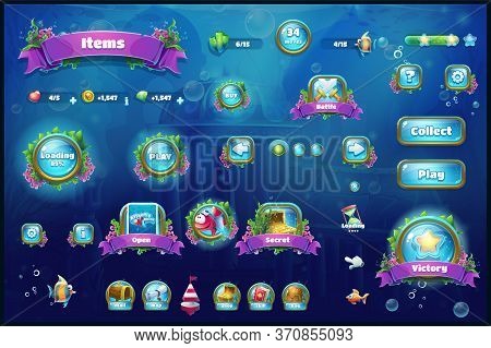 World Of Atlantis - Vector Illustration Set Button To The Computer Game. Bright Background Image To 