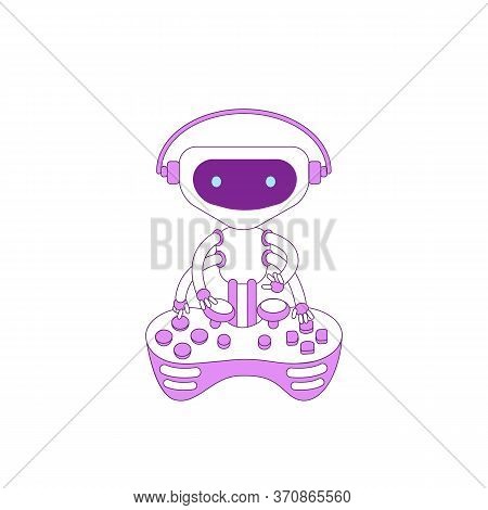 Robot Playing Console Joystick Violet Linear Object. Video Game Bot Thin Line Symbol. Non Player Cha