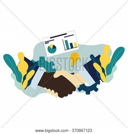 White And Black American People Shaking Hands. Handshake Partnership Or Business Success Agreement. 
