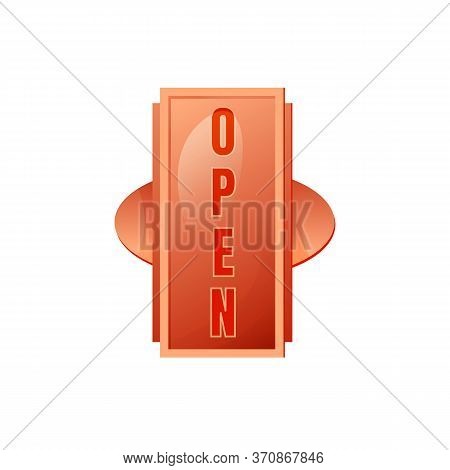 Open Red Vector Board Sign Illustration. Informational Message, Store Signboard Design With Typograp