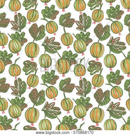 Bright Seamless Pattern With Goosberries. Cute Summer Berries Background. Illustration For Paper And
