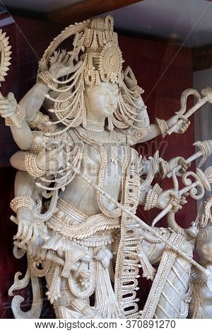 MUMBAI, INDIA - FEBRUARY 14, 2020: Statue of Goddess Durga exposed in the Prince of Wales Museum, now known as The Chhatrapati Shivaji Maharaj Museum in Mumbai, India