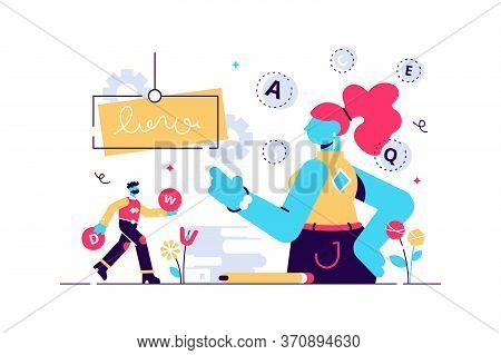 Vocabulary Vector Illustration. Flat Tiny Words Knowledge Persons Concept. Familiar Language Develop