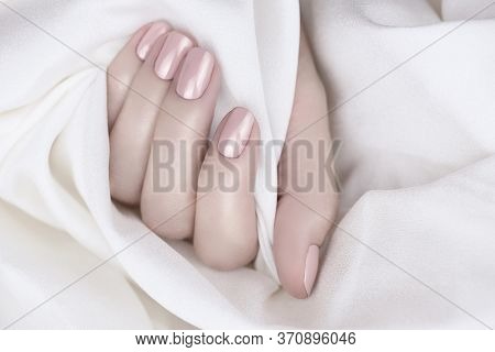 Female Hand With Manicure In Natural Color.