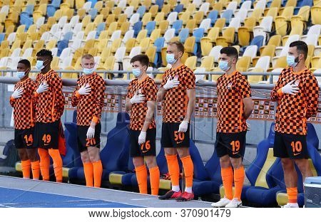 Kyiv, Ukraine - June 6, 2020: Shakhtar Donetsk Players Listen To National Anthem Before The Ukrainia