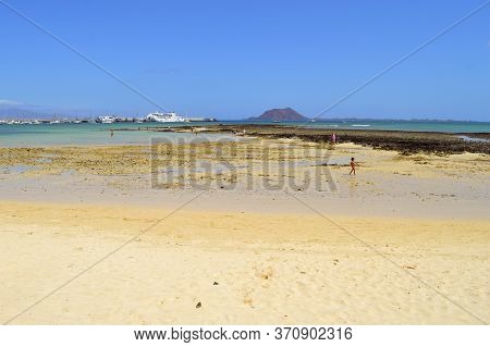 Corralejo Harbour, Fuerteventura, Canary Islands, Spain - September 16, 2018 : Yachts And Ferry In C