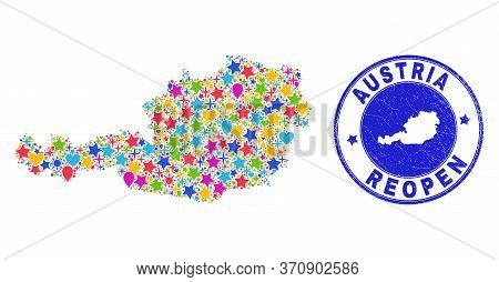 Celebrating Austria Map Collage And Reopening Scratched Seal. Vector Collage Austria Map Is Designed